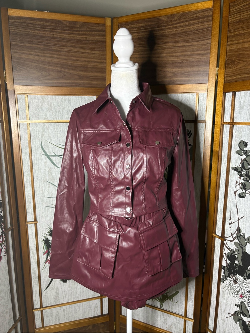 🍷 Burgundy Faux Leather Skort Set 🍷